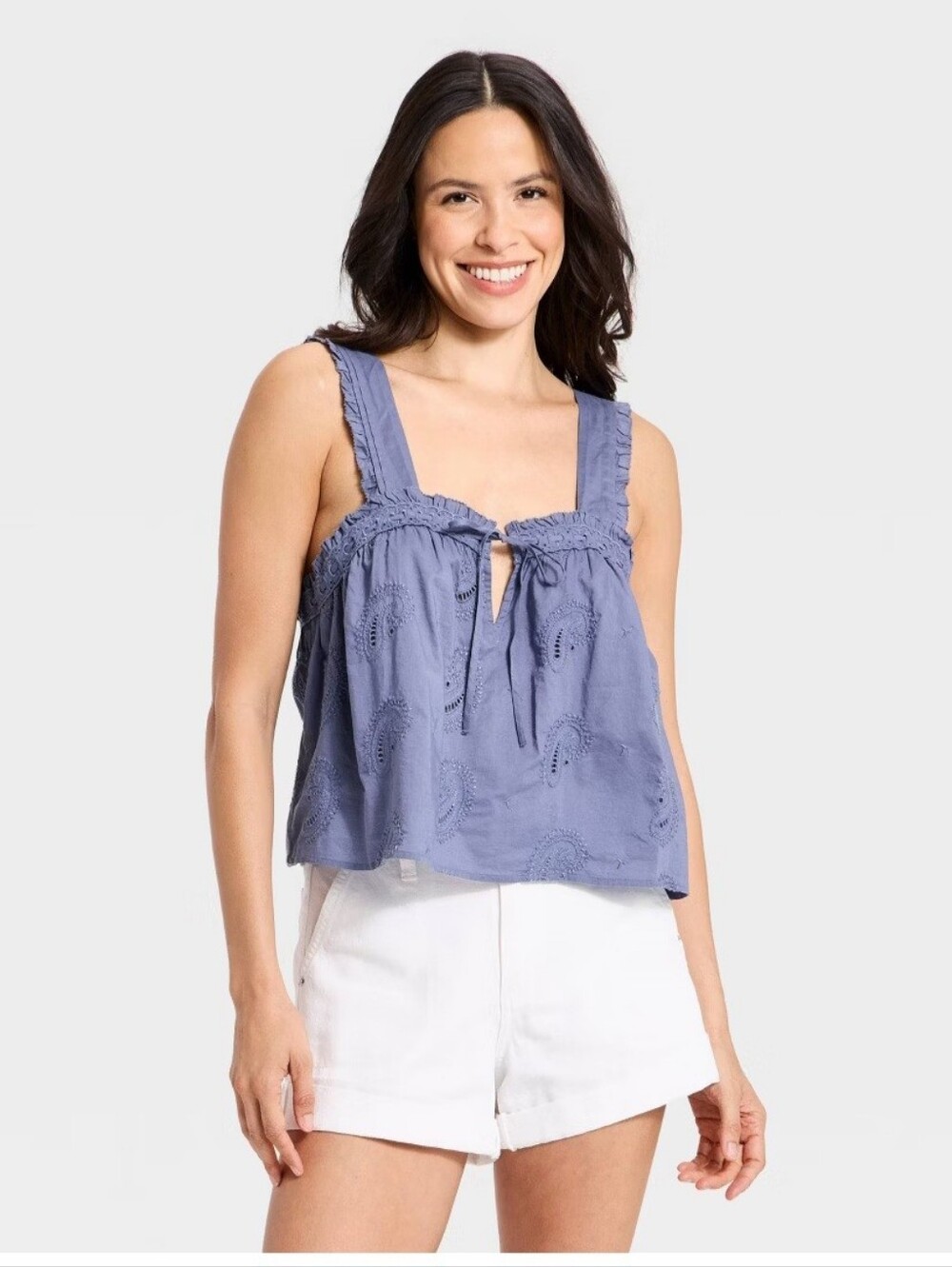 Women's Cutwork Paisley Tank Top - Universal Thread Slate Blue